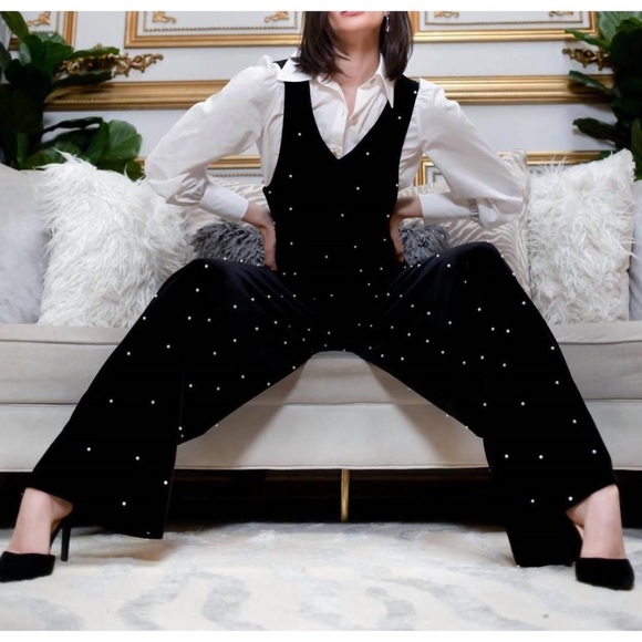EVA FRANCO brewster jumpsuit in black velvet pearl sizes 4,8 - Picture 3 of 9